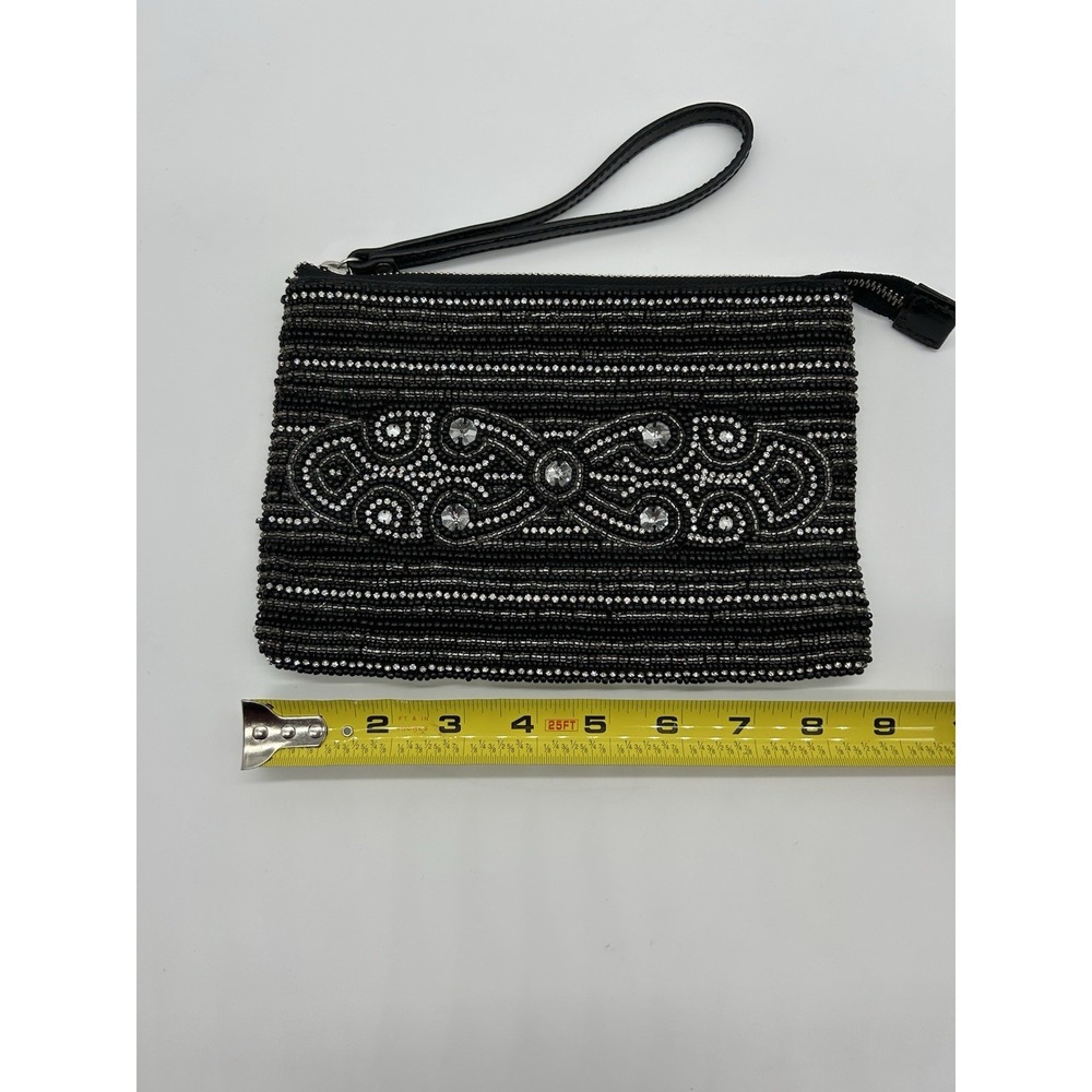 White House Black Market Black Beaded Evening Womens Wristlet Makeup Bag - Picture 9 of 9